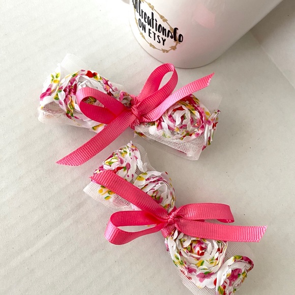 5/$25 Set of 2 Pink Flower Bow Clips or Headband - Picture 5 of 6
